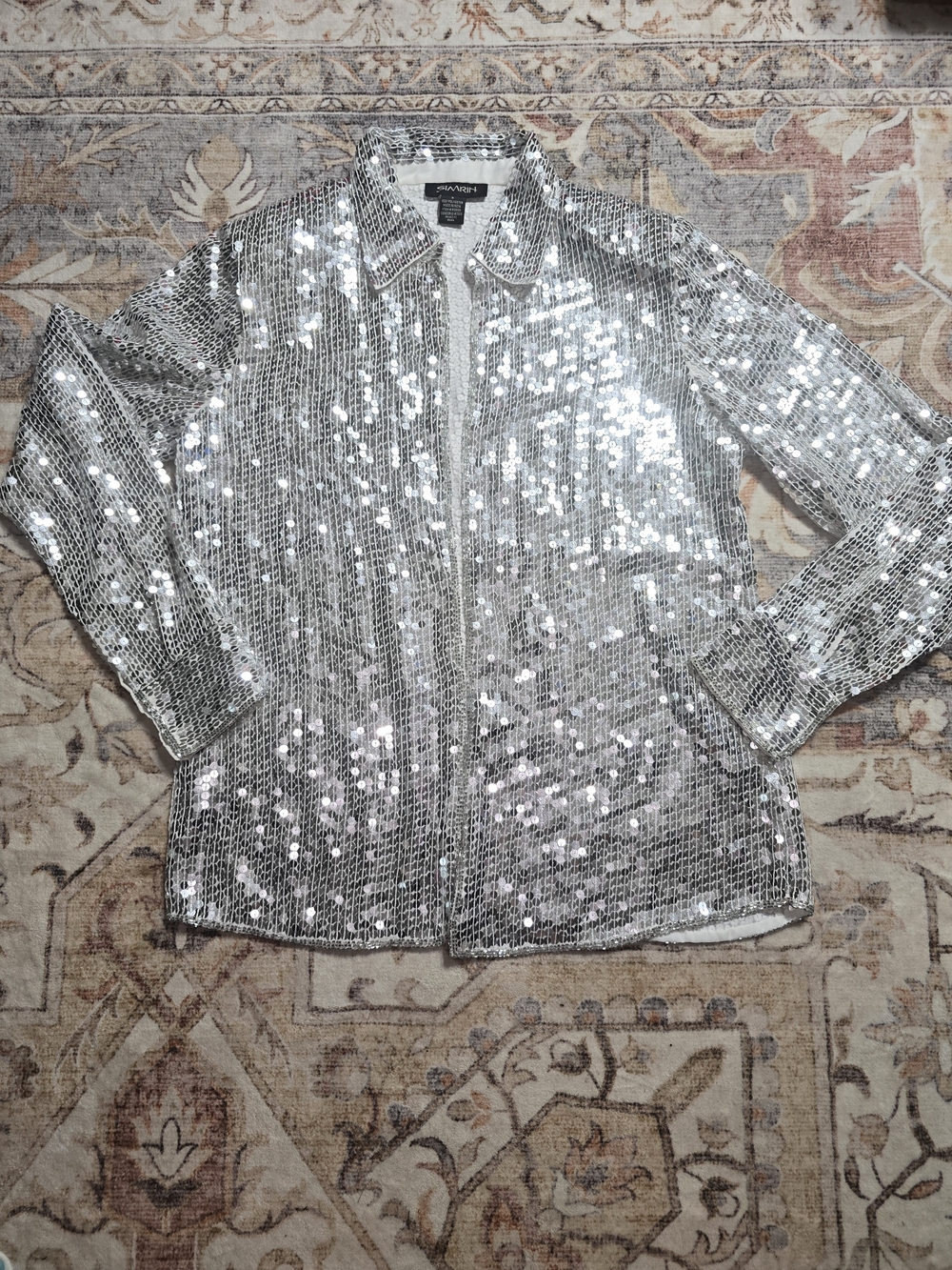 Vingage Sequin Blazer Jacket With Shoulder Pads in Silver